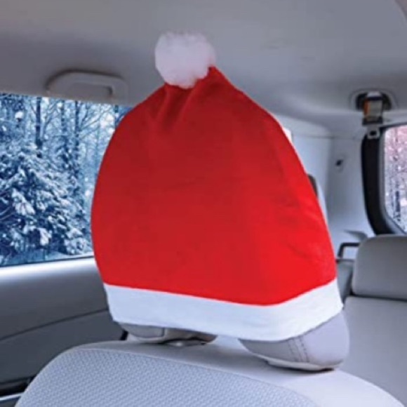Santa Hat Car Seat Headrest Covers Auto Accessory Car Decoration 2 Pack - Picture 10 of 14